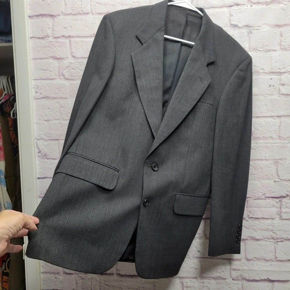 Oscar De La Renta Men Blazer Jacket Size 38R 100% Wool Dark Gray Business Office